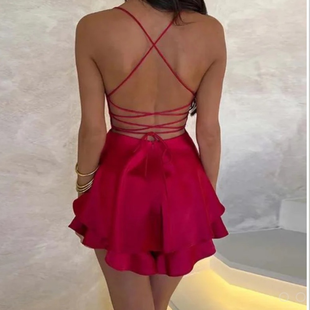 NWOT Red Satin Lace-Up Dress